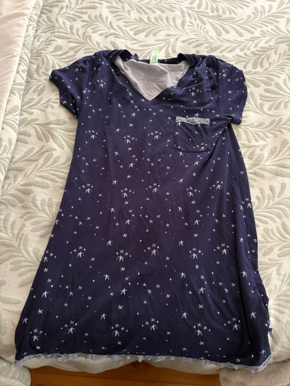 Navy Star Print Nightgown with Pocket